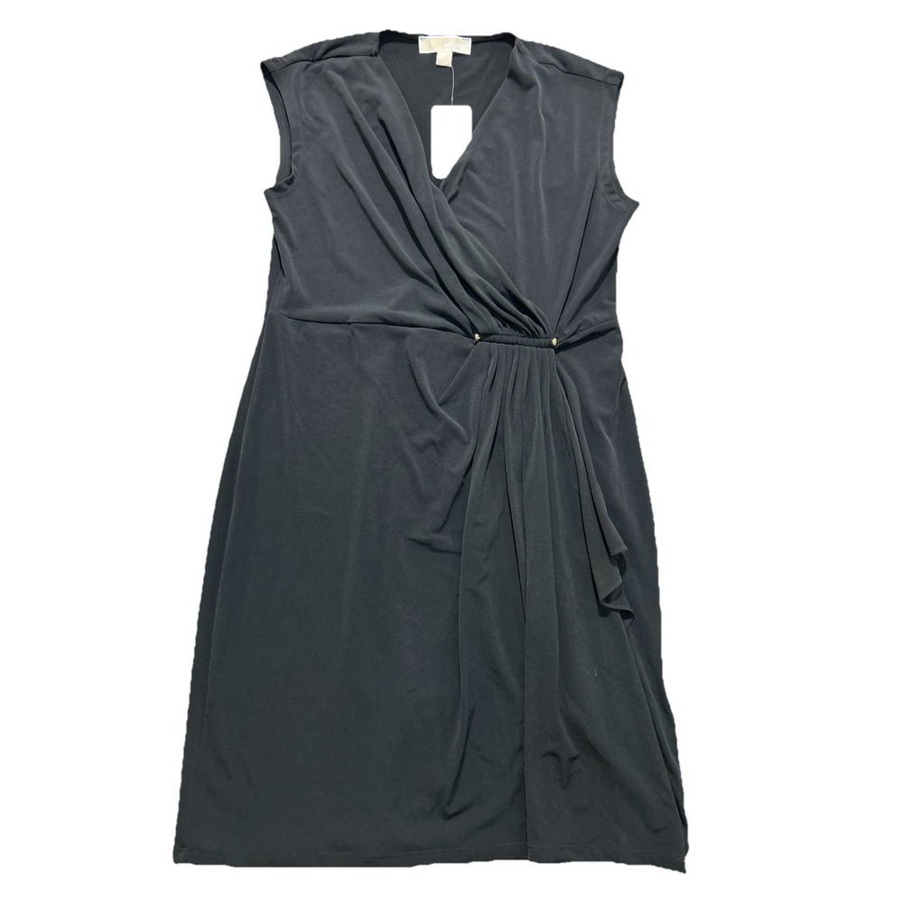 NEW‎ MICHAEL KORS Cap Sleeve Faux Wrap Black Dress Size M